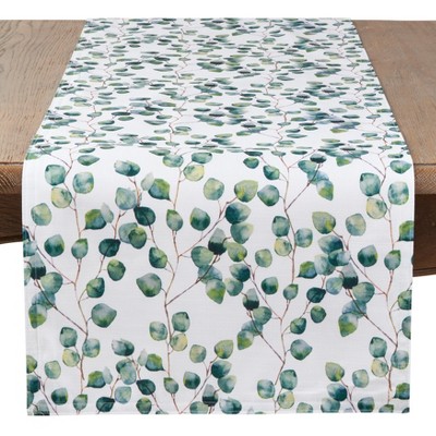 Saro Lifestyle Dining Table Runner With Eucalyptus Leaf Design