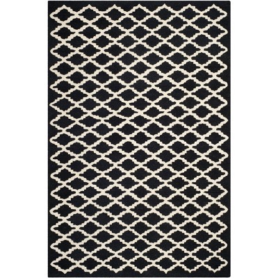 Hand-Tufted Black and Ivory Wool Geometric 6' x 9' Area Rug