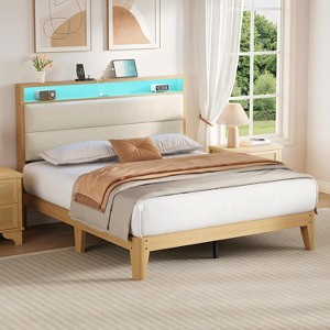 Bed Frame Upholstered Platform Bed with Boucle Headboard, Easy Assembly, No Box Spring Needed, Wooden Slats - 1 of 4