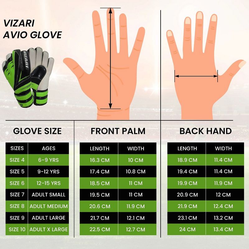 Vizari Avio F.P. Soccer Goalkeeper Goalie Gloves - Optimal Grip for All Skill Levels - Non-Slip Receiver Gloves for Kids and Adults, Ideal for Soccer Training and Matches, 3 of 4