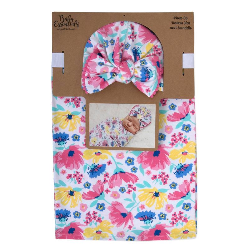 Baby Essentials Floral Swaddle Blanket and Turban Set, 2 of 4