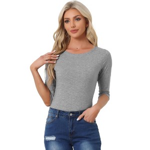 INSPIRE CHIC Women's Classic Solid Elbow Sleeves Round Neck Slim Fit T-Shirts - 1 of 4