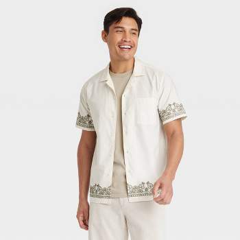Men's Short Sleeve Embroidered Button-Down Shirt - Goodfellow & Co™ Cream