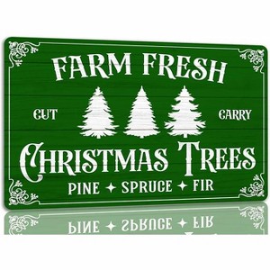 Lomsoe Farm Fresh Christmas Trees Tin Sign - Funny Metal Sign Retro Santa Sign - Christmas Wall Art Decor for Home Cafe Shop - 8x12 Inch - 1 of 1