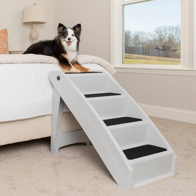 Gray Folding Pet Steps with Non-Slip Pads and Siderails