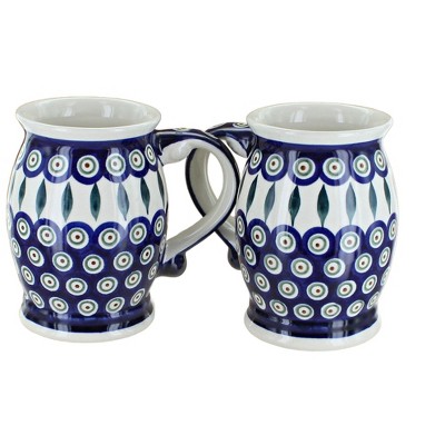 Blue Rose Polish Pottery 1106 Zaklady Beer Mug Set