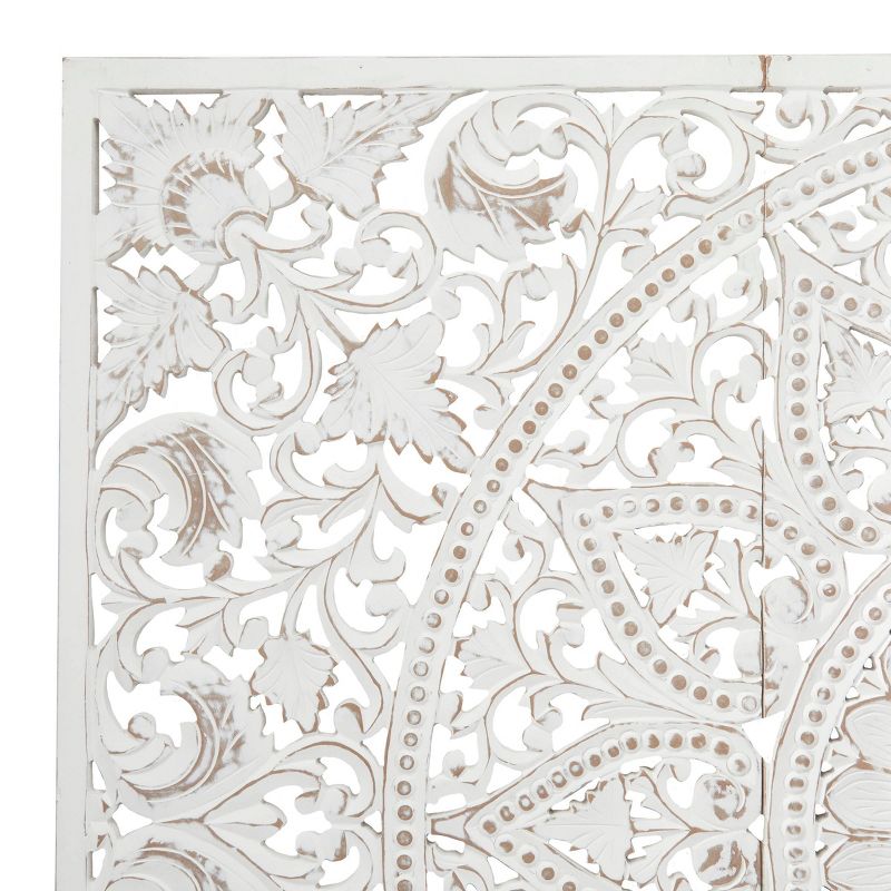 Set of 3 Wooden Floral Handmade Intricately Carved Wall Decors with Mandala Design White - Olivia & May, 3 of 8