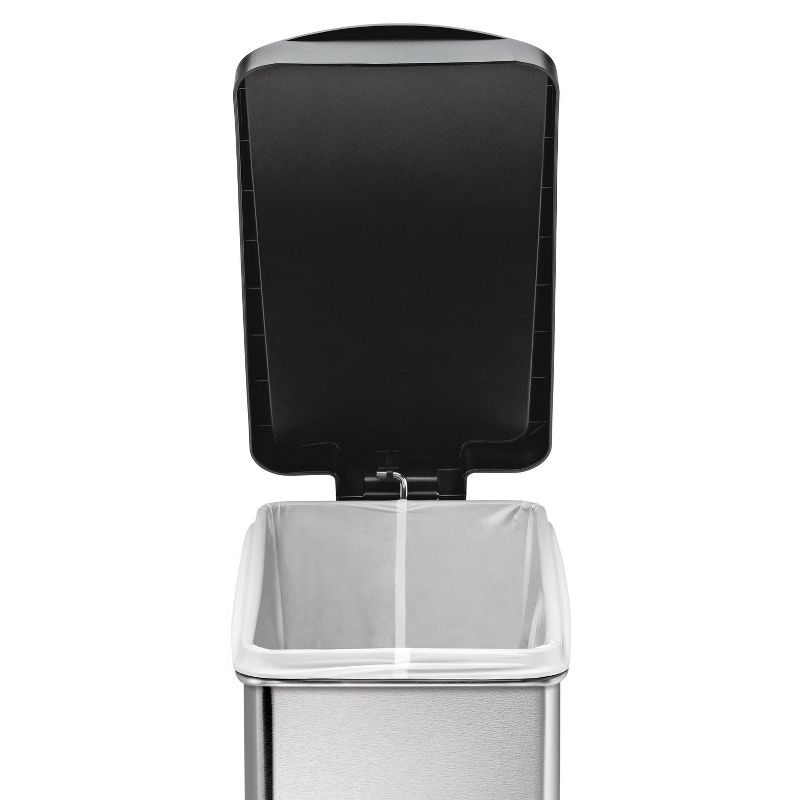 simplehuman 10L Rectangular Step Bathroom Step Trash Can Stainless Steel with Black Plastic Lid, 5 of 7