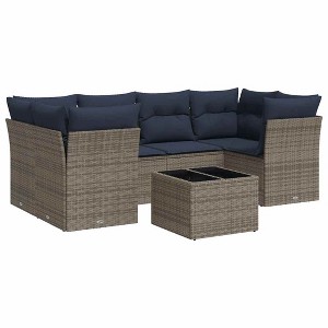 vidaXL Patio Sofa Set with Cushions 7 Piece, Sectional Sofa with Glass Table, Outdoor Conversation Set, Modern Style, Gray Poly Rattan - 1 of 4