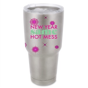 100 North 30 Ounce Stainless Steel On the Go Travel Tumbler With Push Top Lid, New Year Same Hot Mess Silver - 1 of 4