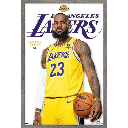 Trends International NBA Los Angeles Lakers - LeBron James Feature Series  23 Unframed Wall Poster Print White Mounts Bundle 22.375 x 34