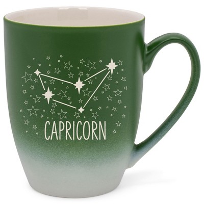 100 North Zodiac Design 10 Ounce Green and White Two Toned Ombre, Comfortably Fits Your Hands, Ceramic Tea Coffee Cup Mug, Capricorn