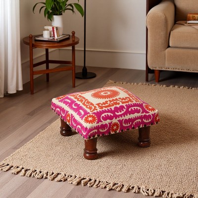 GDFStudio Smedley Modern 16" Wood and Fabric Upholstered Hand Crafted Embroideried Foot Stool
