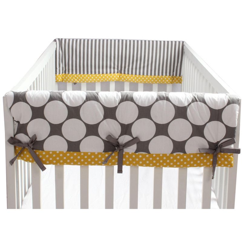 Bacati - Dots/Stripes Crib Rail Guard Covers set of 2 Gray/Yellow, 1 of 6