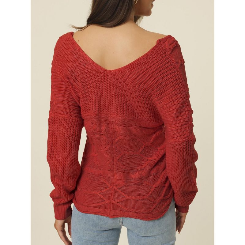 Seta T Women's Casual Long Sleeve V Neck Cross Wrap Off Shoulder Asymmetric Hem Knitted Crop Sweater, 4 of 6