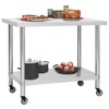 vidaXL Kitchen Work Table, with Wheels 39.4"x17.7"x33.5" Stainless Steel - 2 of 4