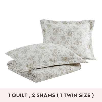 King White Cotton Reversible Quilt Set with Shams