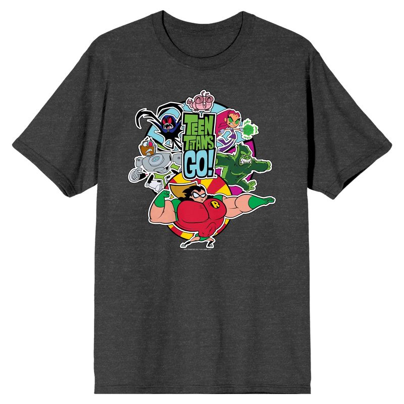 Teen Titans Go Powered Up Characters Men's Charcoal Heather T-shirt, 1 of 2
