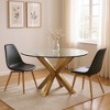 HomeRoots 54" Clear and Gold Glass and Metal Cross Leg Base Round Top Dining Table - 2 of 4