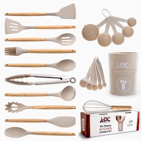 Lux Decor Cooking Utensil Set 35 Piece Silicone And Wood Kitchen ...