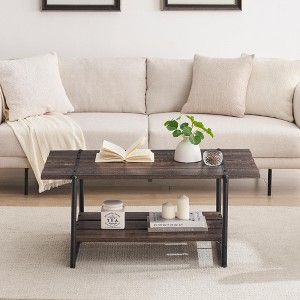 GustoWave 40.9" Small Coffee Table, Wood Coffee Table with Storage Shelf for Apartment, Office - 1 of 4