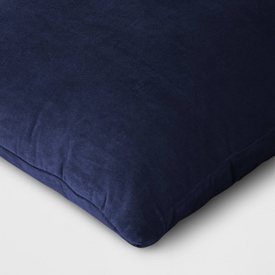 Navy Blue Washed Cotton Velvet Square Throw Pillow