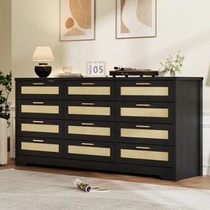 12 Drawer Dresser for Bedroom, Modern Rattan Chest of Drawers, Wood Storage Organizer with Rattan Panel Drawers - 1 of 4