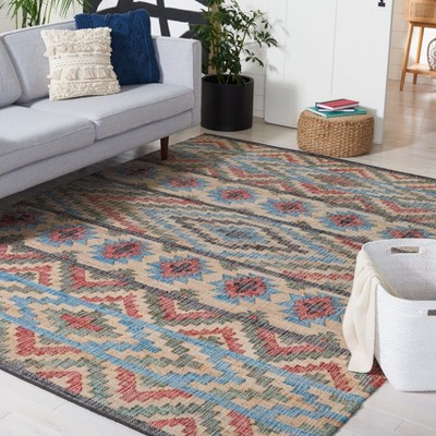 Handmade Natural and Red Cotton Flat Woven 5' x 8' Area Rug