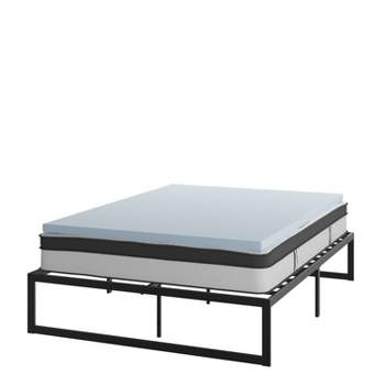 Flash Furniture 14 Inch Metal Platform Bed Frame with 10 Inch Pocket Spring Mattress in a Box and 2 Inch Cool Gel Memory Foam Topper