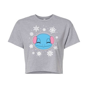Women's - Pokémon - Squirtle And Snowflakes Cropped Graphic T-Shirt - 1 of 4