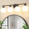 POWLIG 29.53-in 4-Light Matte Black Modern Dimmable Bathroom Transitional Vanity Light with Milky White Glass Shade - 3 of 4
