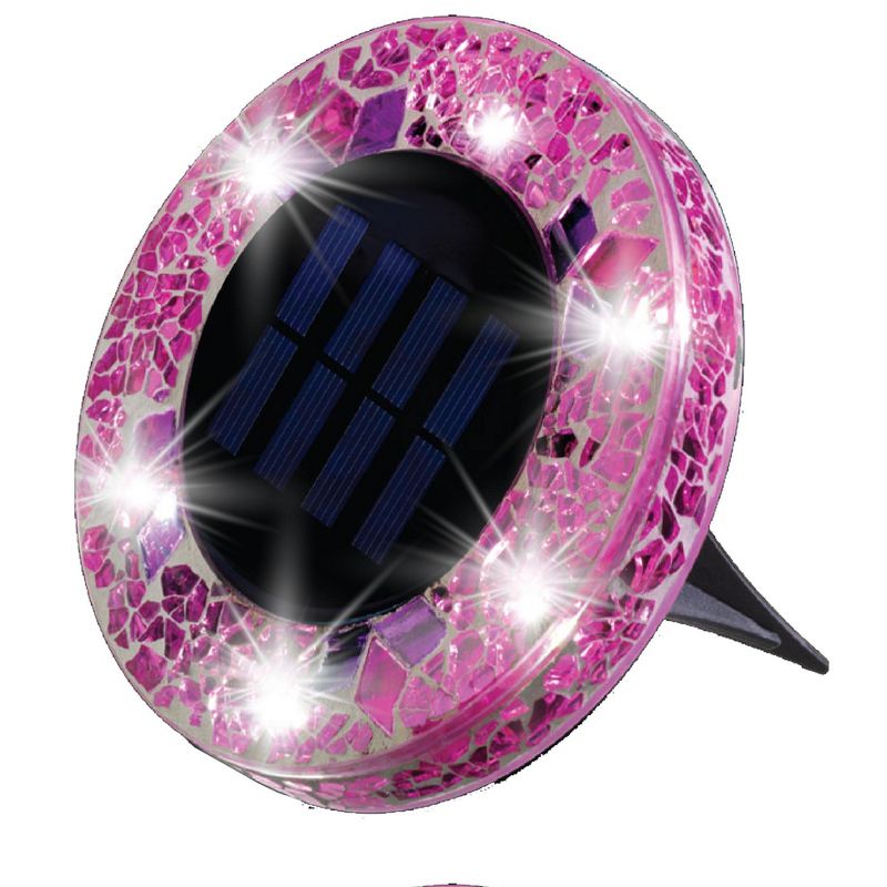 Bell + Howell 6 LED Round Fuchsia Mosaic Solar Powered Disk Lights with Auto On/Off - 4 Pack, 4 of 6