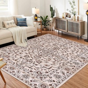 Ultra-Thin Floral Area Rug - Stain Resistant Non-Slip Large Carpet for Living Room, Dining Room Home Office - 1 of 4