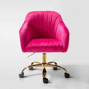 Alex Velvet Height-adjustable Swivel Task Office Chair with Channel-tufted Back and Gold Metal Base | Karat Home - 1 of 4