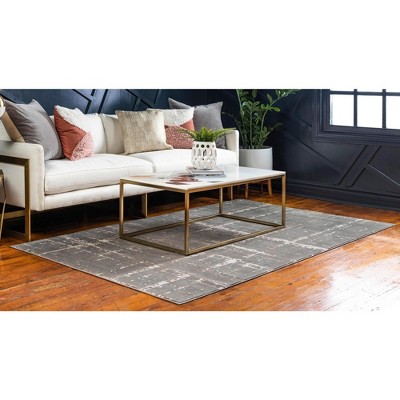 Gray and Beige Rectangular Stain-Resistant Synthetic Rug