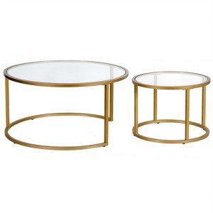 Metal Double Nested Round Coffee Table in Brass with Glass Top - Henn&Hart - 1 of 4