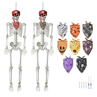 Yescom 2Pcs Pirate Life Size Skeleton Poseable 5.4Ft with Fall Dog Bandana for Halloween Decorations 2025 Orange