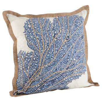 20"x20" Oversize Sea Fan Coral Printed Cotton Square Throw Pillow Blue - Saro Lifestyle