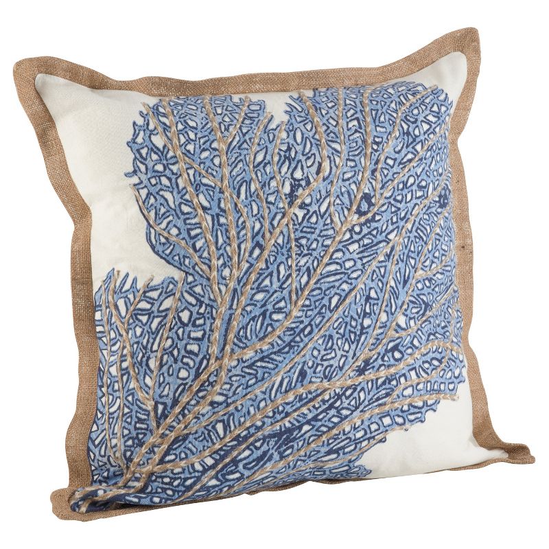 20&#34;x20&#34; Oversize Sea Fan Coral Printed Cotton Square Throw Pillow Blue - Saro Lifestyle, 1 of 7