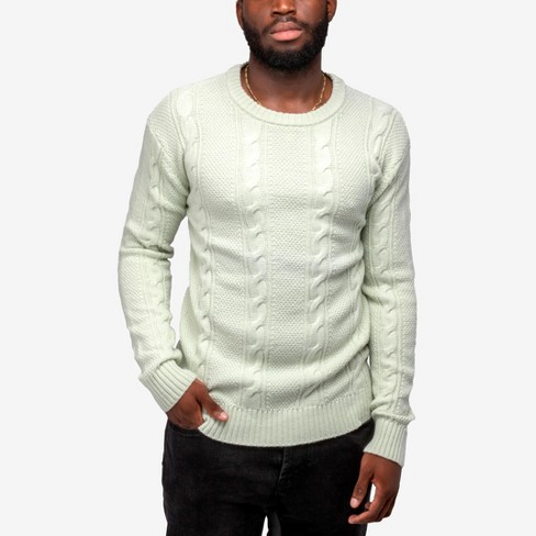 X Ray Men's Cable Knit Crewneck Pullover Sweater In Meadow Mist