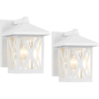 John Timberland Country Cottage Outdoor Wall Light Fixtures Set of 2 White 7 1/2" Lantern Clear Glass Exterior House Porch Patio