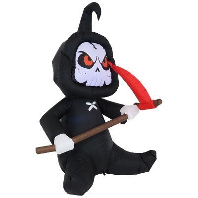Sunnydaze 60" Self-Inflatable Holiday Grim Reaper with Scythe Outdoor Halloween Lawn Decoration with LED Lights