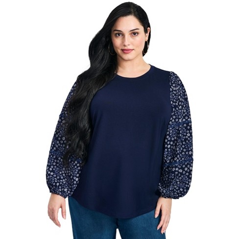 Avenue Women's Plus Size Melody Blouson Sleeve Top - image 1 of 4