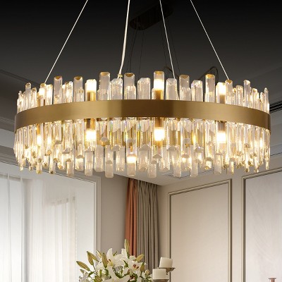 BAOURE 32 Inch 24-Light Modern Crystal Gold Chandelier Round Brass Chandelier For Living Room Dining Room