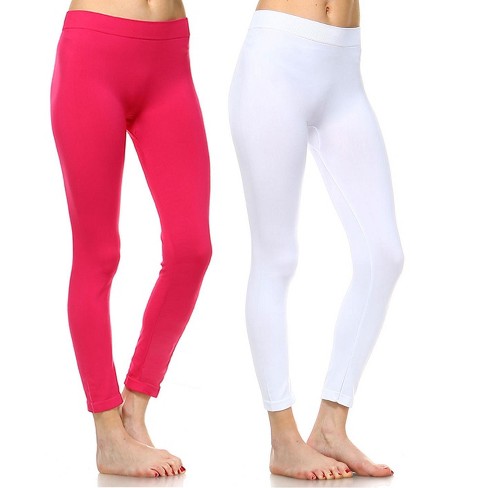 Women's Pack Of 2 Solid Leggings Fuchsia, White One Size Fits Most - White  Mark : Target