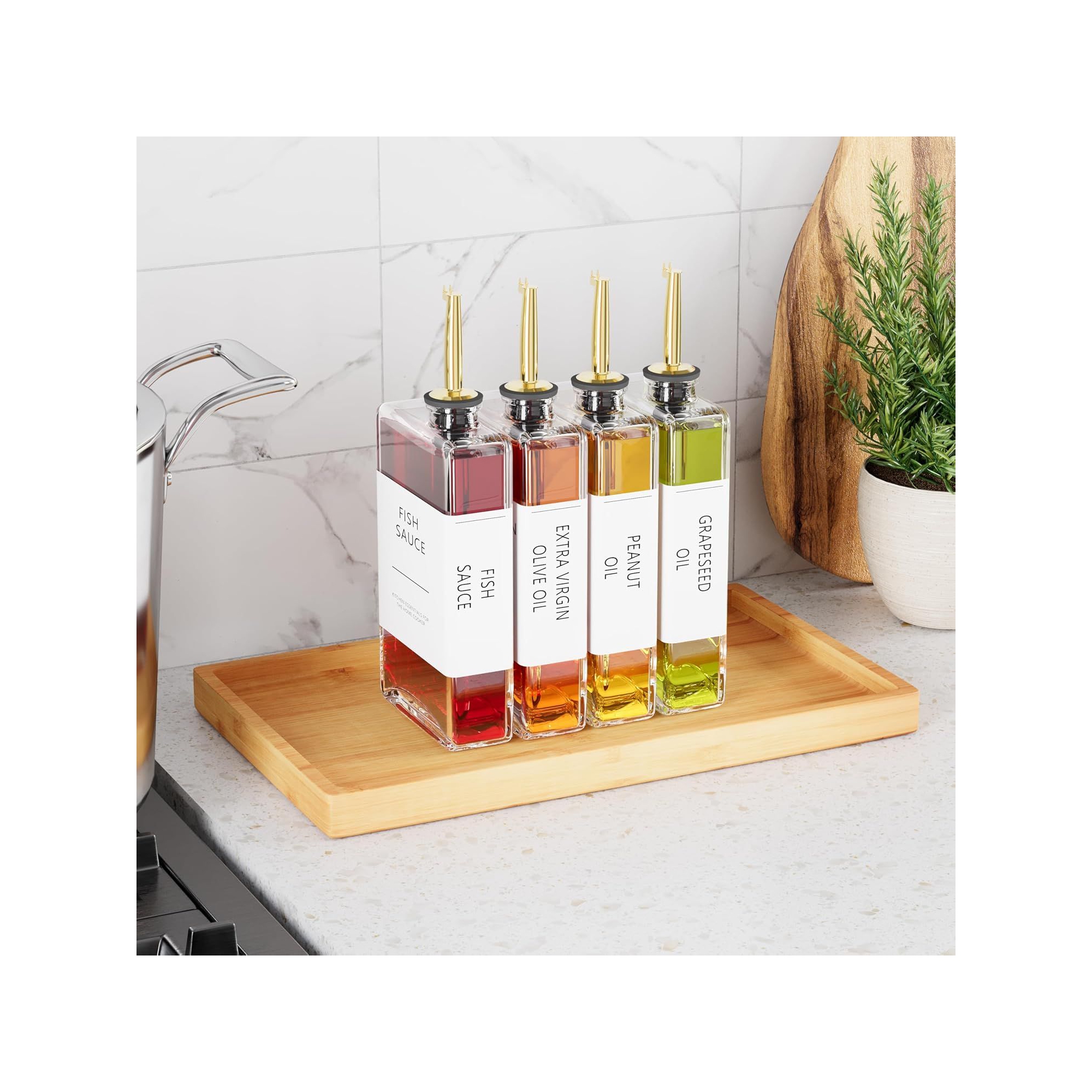 Oil Dispenser Bottle Set – 4-Piece Gold Book-Style Bottles for Olive Oil, Soy Sauce – Leak-Proof, Elegant & Durable for Kitchen or Dining Table