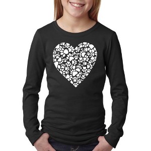 LA Pop Art Girl's Word Art Long Sleeve - Paw Prints Heart - 1 of 4