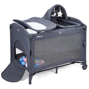 5-in-1 Pack and Play, Baby Bedside Sleeper with Bassinet, Portable Crib, Diaper Changer, Playard and Hanging Toy, Nursery Center , Deep-Grey - 1 of 4