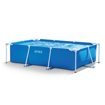 Intex Rectangular Frame Above Ground Outdoor Home Backyard Splash Swimming Pool with Flow Control Valve for Draining