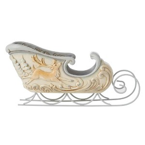Jim Shore 6.0 Inch Centerpiece Sleigh W/Deer Scene White Woodland Figurines - 1 of 3
